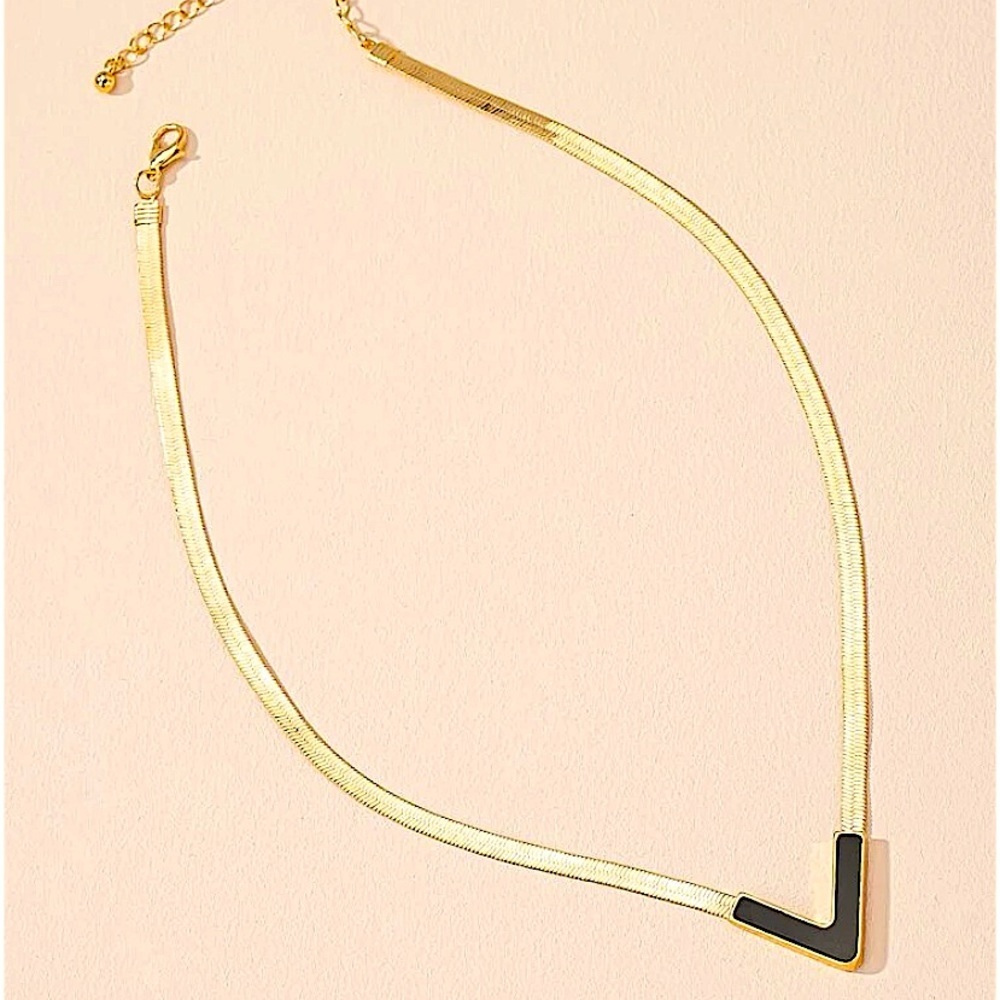 Gold Filled V Shaped Black Collarbone Flat Clavicle Herringbone Neck… - Picture 3 of 5